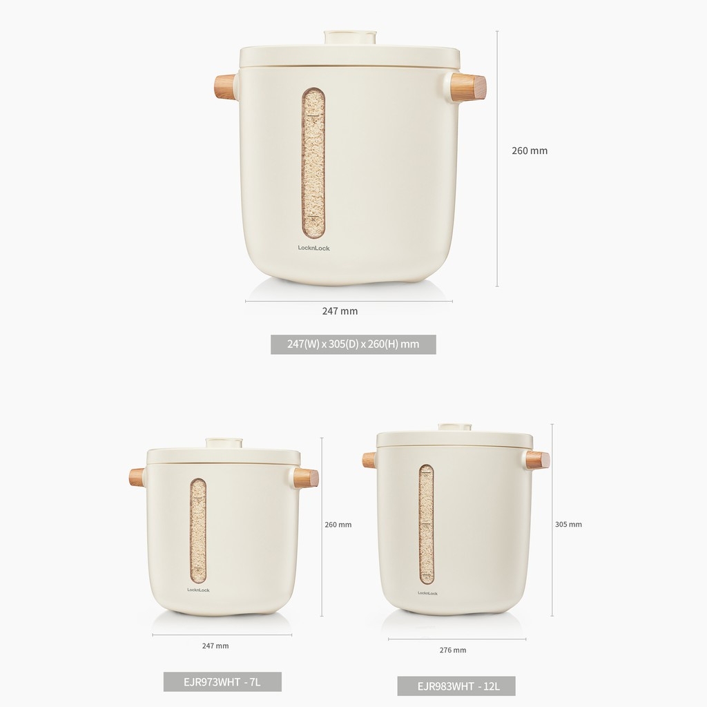 Thùng đựng gạo 7L LocknLock Vacuum Rice Keeper EJR973WHT, Hàng chính hãng, tự động hút chân không, sạc không dây-JoyMall