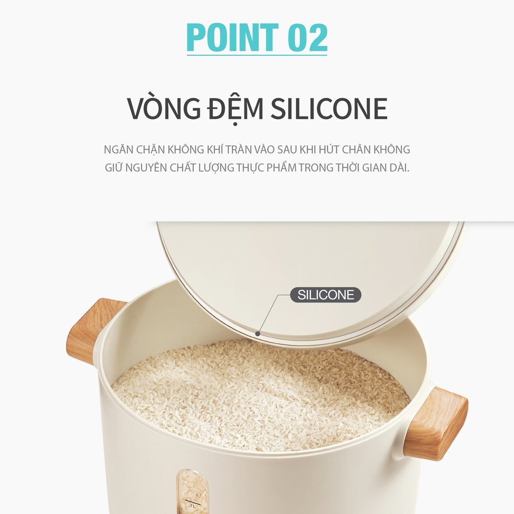 Thùng đựng gạo 7L LocknLock Vacuum Rice Keeper EJR973WHT, Hàng chính hãng, tự động hút chân không, sạc không dây-JoyMall