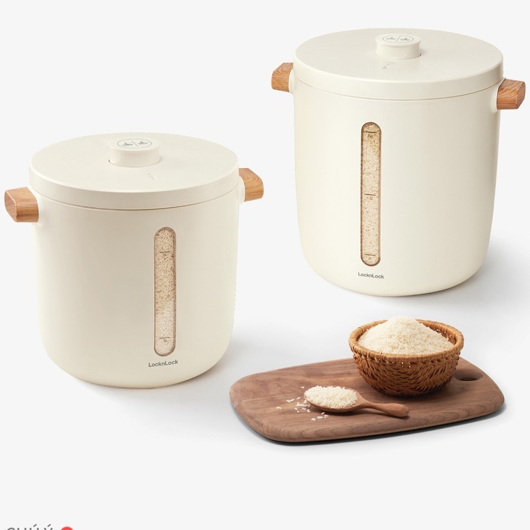 Thùng đựng gạo 7L LocknLock Vacuum Rice Keeper EJR973WHT, Hàng chính hãng, tự động hút chân không, sạc không dây-JoyMall