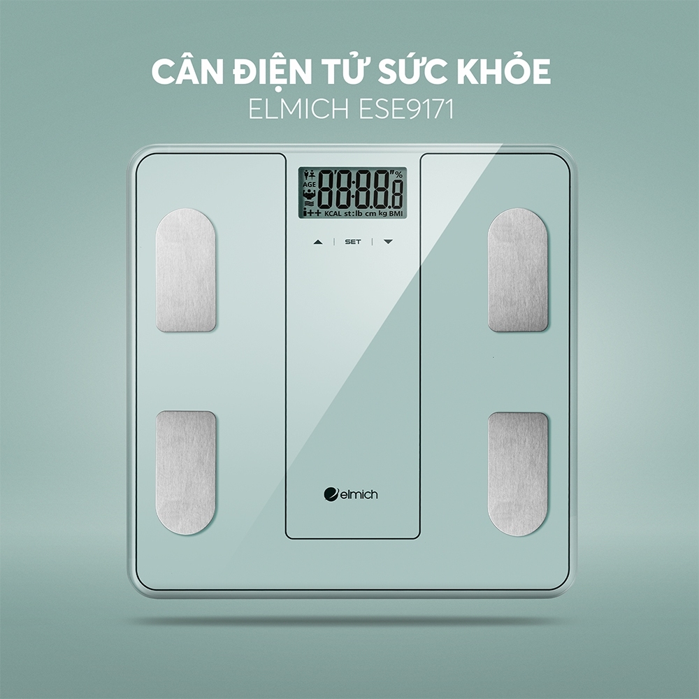 Cân Sức Khỏe Điện Tử Elmich ESE-9171, Hàng Chính Hãng, Màn Hình LCD, Mặt Kính Chịu Lực 6mm - JoyMall