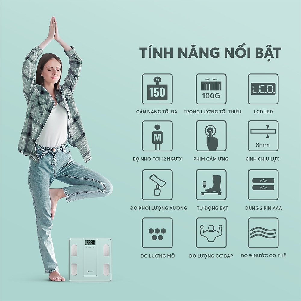 Cân Sức Khỏe Điện Tử Elmich ESE-9171, Hàng Chính Hãng, Màn Hình LCD, Mặt Kính Chịu Lực 6mm - JoyMall