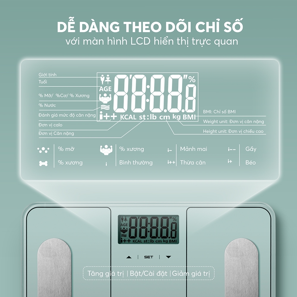 Cân Sức Khỏe Điện Tử Elmich ESE-9171, Hàng Chính Hãng, Màn Hình LCD, Mặt Kính Chịu Lực 6mm - JoyMall