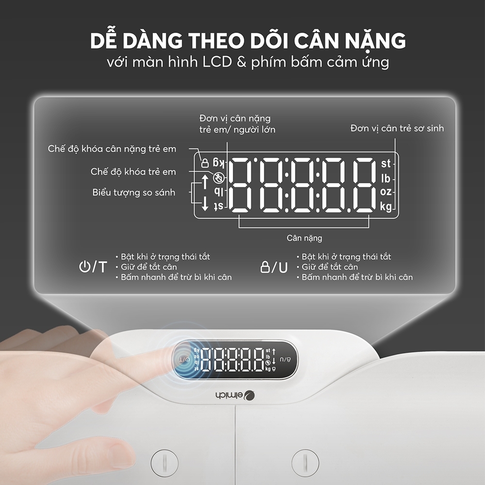 Cân Sức Khỏe Điện Tử Trẻ Em Elmich ESE-9172, Hàng Chính Hãng,Màn Hình LCD,3 Dải Đo Chính Xác-JoyMall