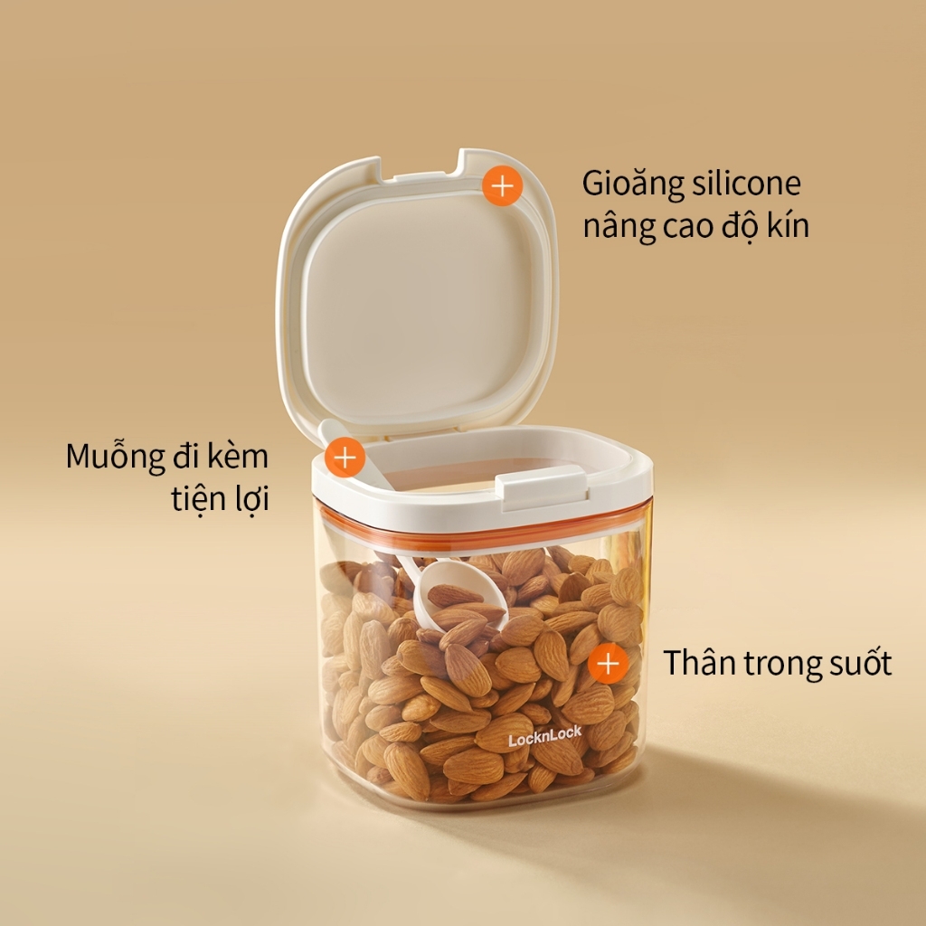 Hũ Đựng Thực Phẩm LocknLock Locknlock HTE90, Hàng Chính Hãng, Kèm Muỗng, Nắp Mở Một Chạm - JoyMall