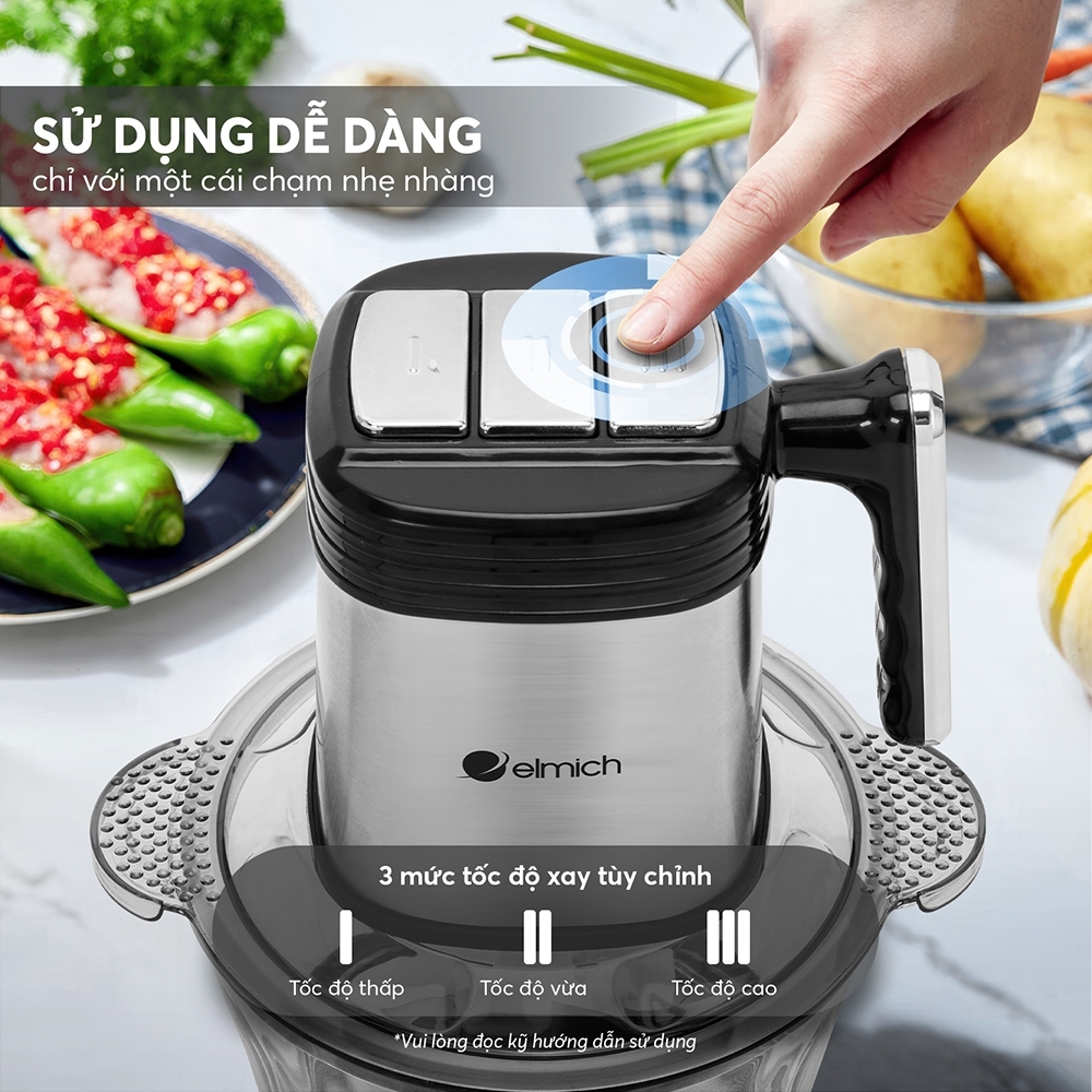 Máy Xay Thịt Đa Năng Elmich MCE-8585 2L, Hàng Chính Hãng, 3 Tốc Độ Xay, Lưỡi Dao 2 Tầng - JoyMall