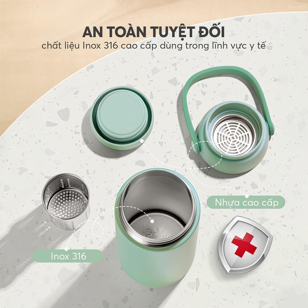 Bình Giữ Nhiệt Inox 316 Elmich EL8330 500ml, Hàng Chính Hãng, Có Lưới Lọc Trà, Cấu Tạo 2 Nắp-JoyMall