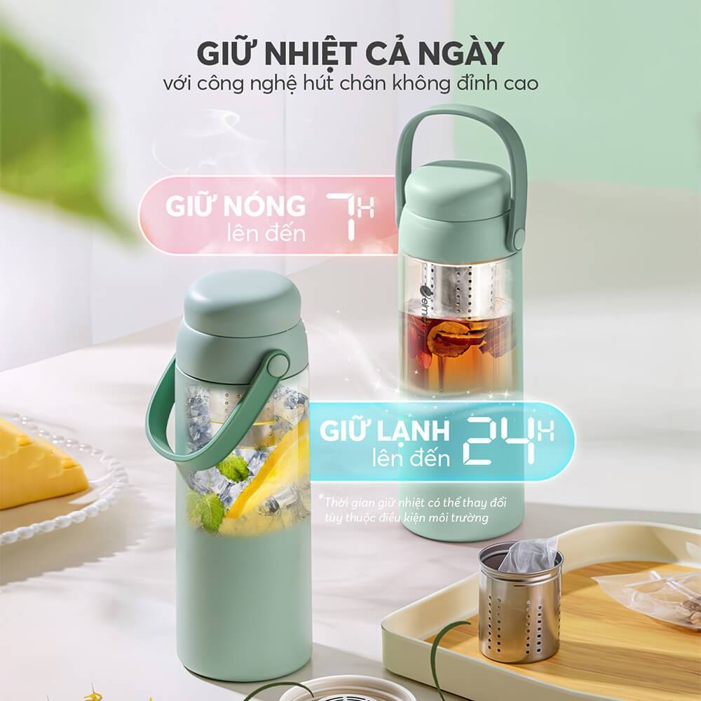 Bình Giữ Nhiệt Inox 316 Elmich EL8330 500ml, Hàng Chính Hãng, Có Lưới Lọc Trà, Cấu Tạo 2 Nắp-JoyMall