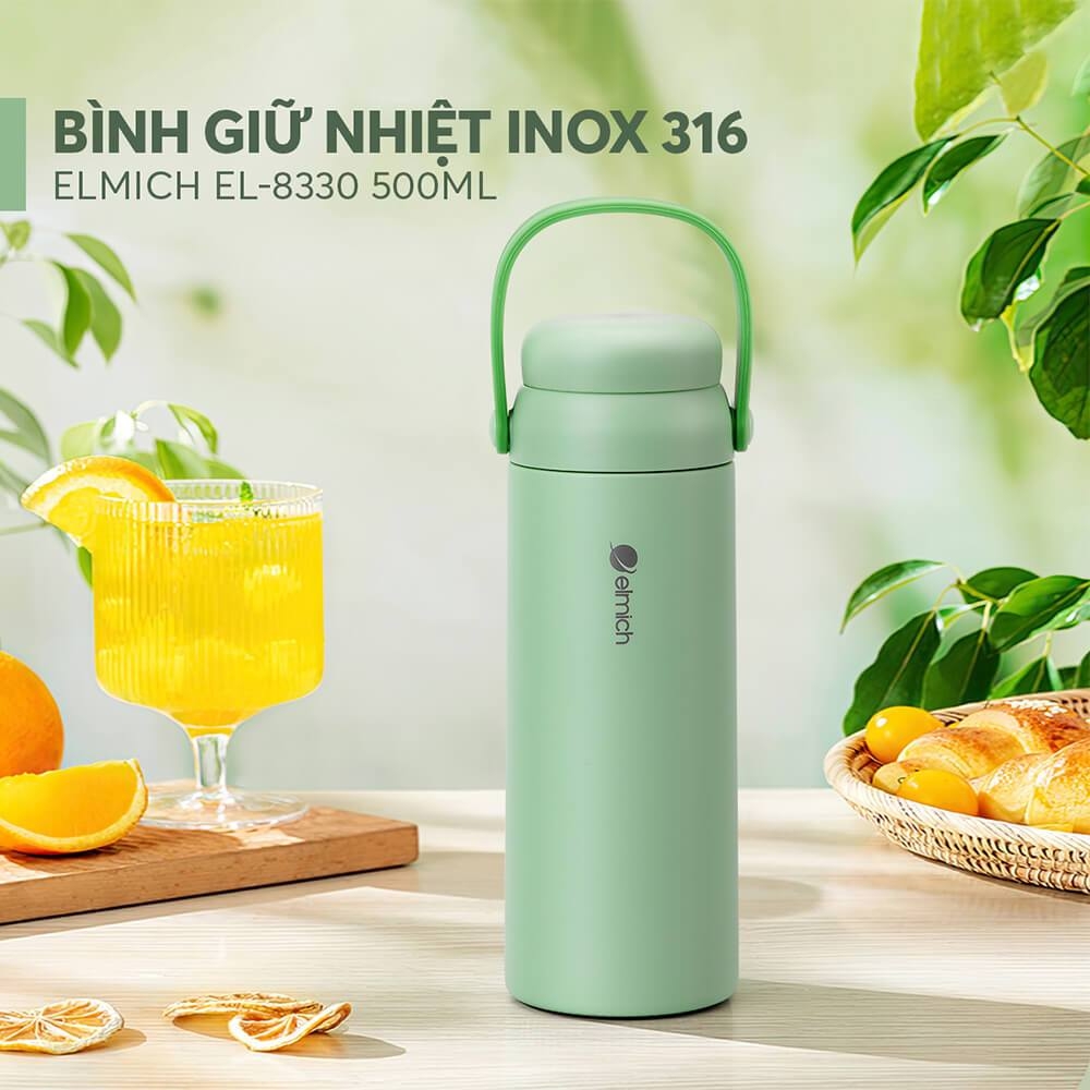 Bình Giữ Nhiệt Inox 316 Elmich EL8330 500ml, Hàng Chính Hãng, Có Lưới Lọc Trà, Cấu Tạo 2 Nắp-JoyMall
