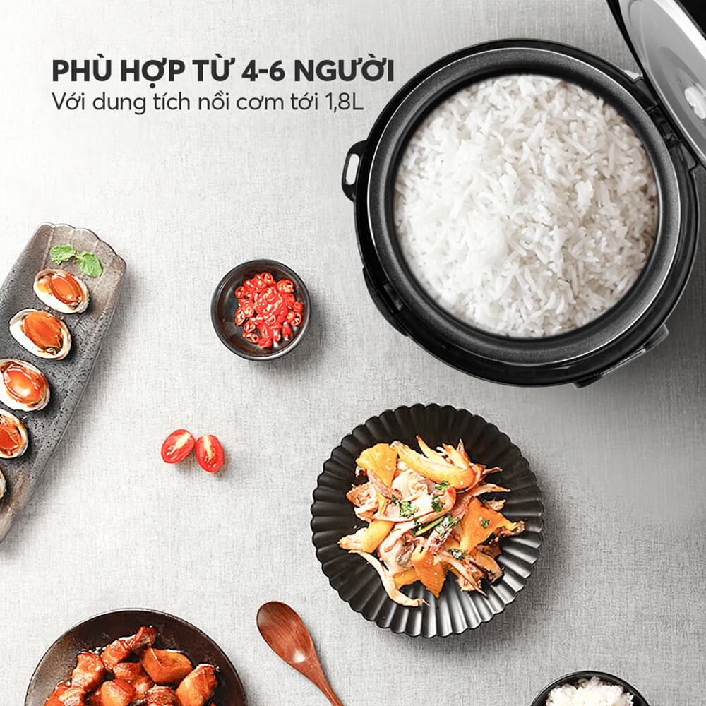 Nồi Cơm Điện Cơ Elmich RCE-9129 1.8L 700W, Hàng Chính Hãng,Lòng Nồi Dáng Niêu Phủ Chống Dính-JoyMall