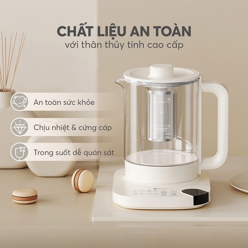 Ấm Pha Trà Đa Năng Elmich KEE9146 1.6L 800W, Hàng Chính Hãng, Điều Khiển Cảm Ứng, Có Hẹn Giờ-JoyMall