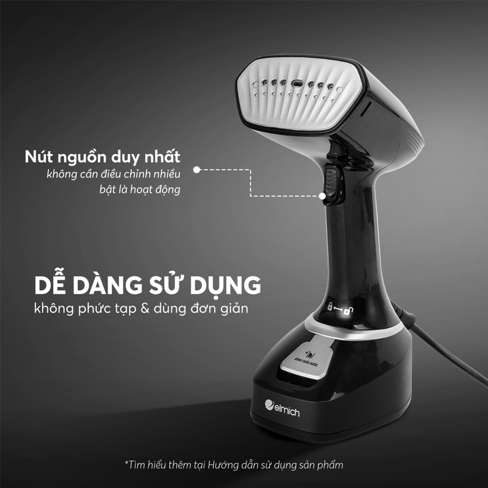 Bàn Ủi Hơi Nước Cầm Tay Elmich SIE9161 370ml 1700W, Hàng Chính Hãng, Kèm 2 Đầu Chải - JoyMall