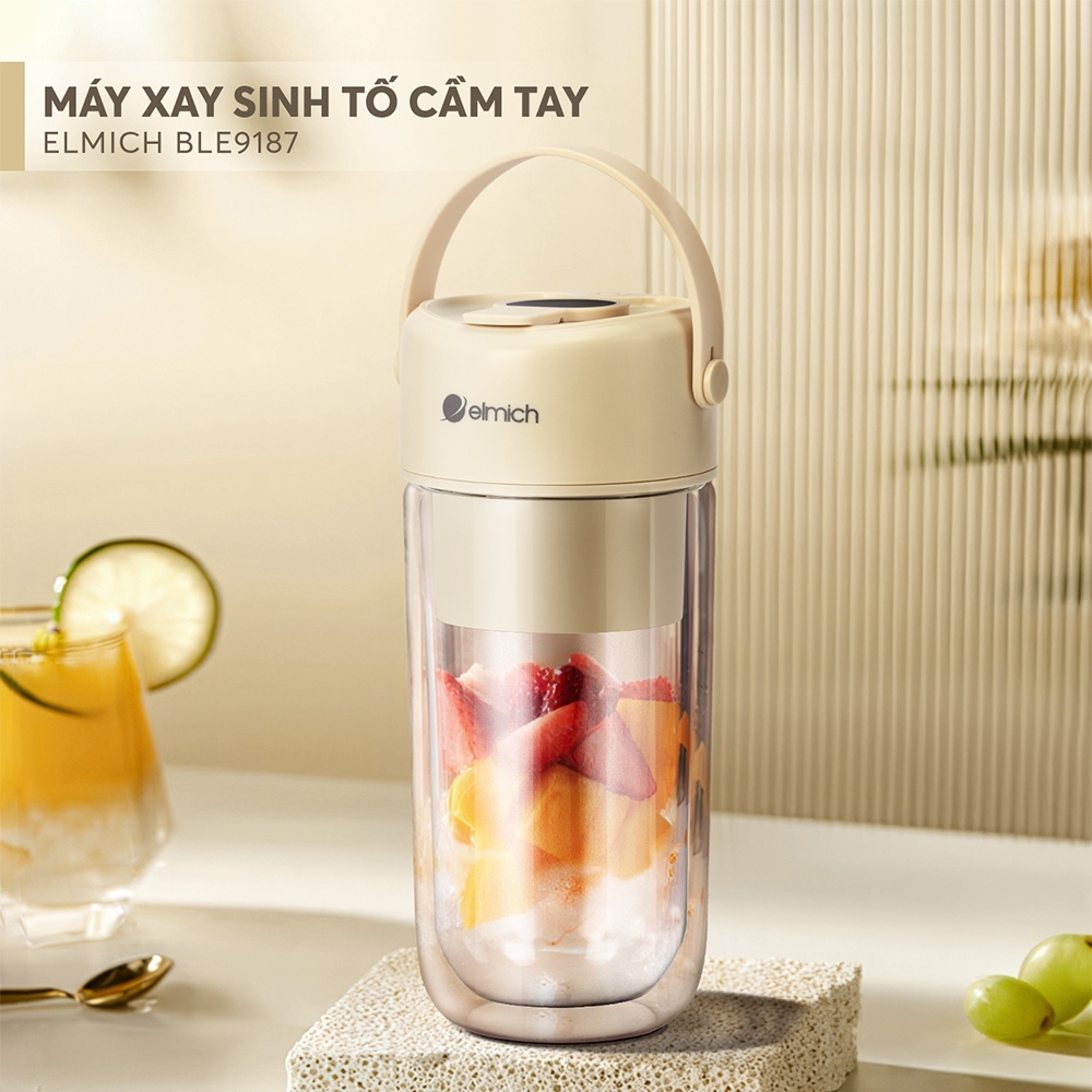 Máy Xay Sinh Tố Cầm Tay Elmich BLE9187 340ml 70W,Hàng Chính Hãng,Cối Thủy Tinh 2 Lớp Cao Cấp-JoyMall