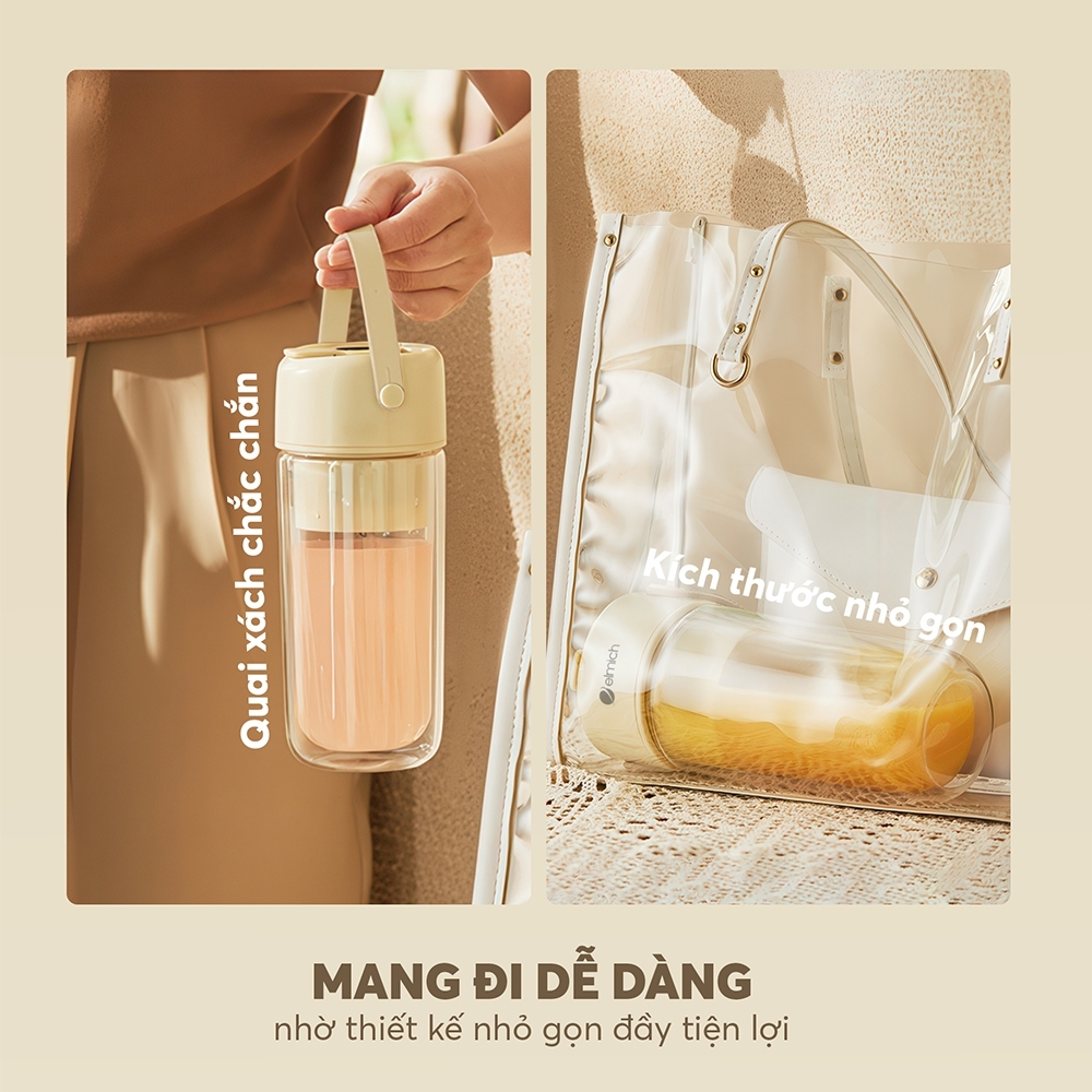 Máy Xay Sinh Tố Cầm Tay Elmich BLE9187 340ml 70W,Hàng Chính Hãng,Cối Thủy Tinh 2 Lớp Cao Cấp-JoyMall