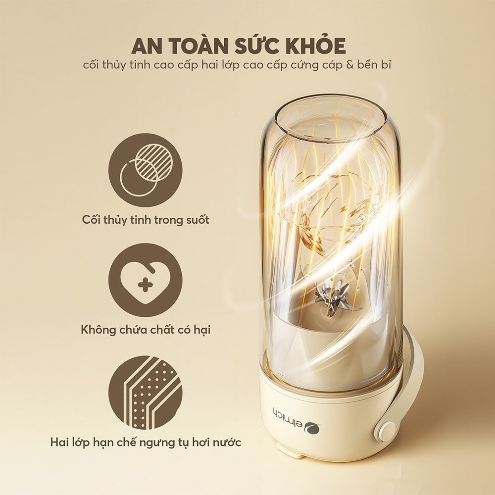 Máy Xay Sinh Tố Cầm Tay Elmich BLE9187 340ml 70W,Hàng Chính Hãng,Cối Thủy Tinh 2 Lớp Cao Cấp-JoyMall