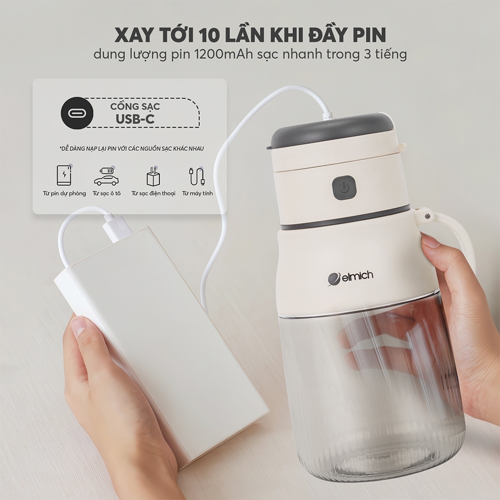 Máy Xay Sinh Tố Cầm Tay Elmich BLE9213 1L 70W, Hàng Chính Hãng, Lưỡi Dao Inox 10 Cánh - JoyMall