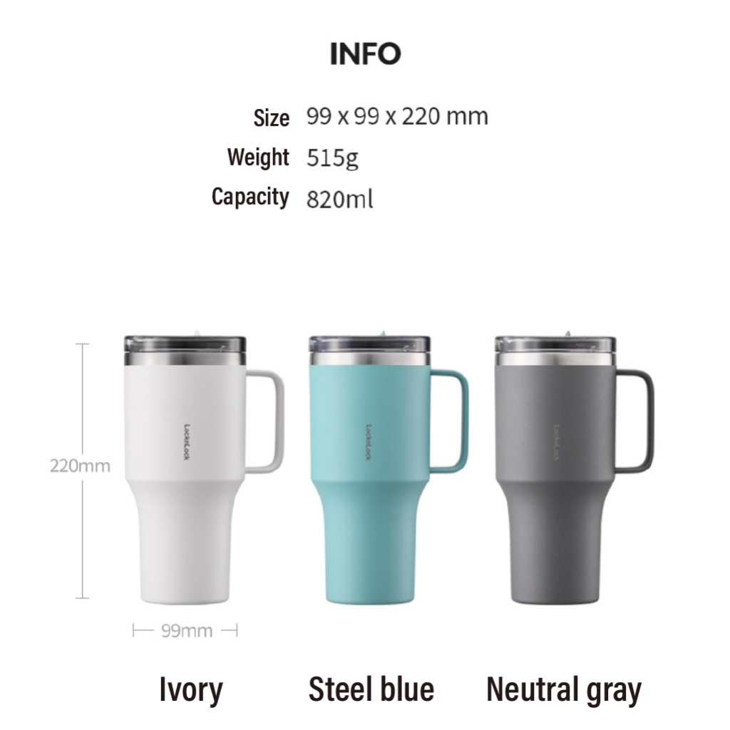 Bình giữ nhiệt LocknLock Metro King LHC4326 820ml, Hàng chính hãng, có nắp, tay cầm - JoyMall