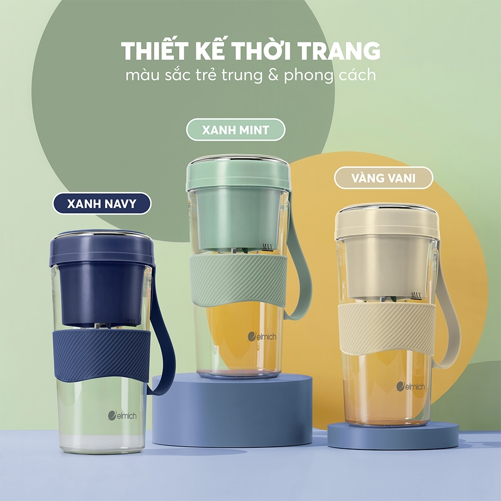 Máy Xay Sinh Tố Cầm Tay Elmich BLE9215 400ml, Hàng Chính Hãng,Lưỡi Dao 10 Cánh,Xay Nhanh 40s-JoyMall