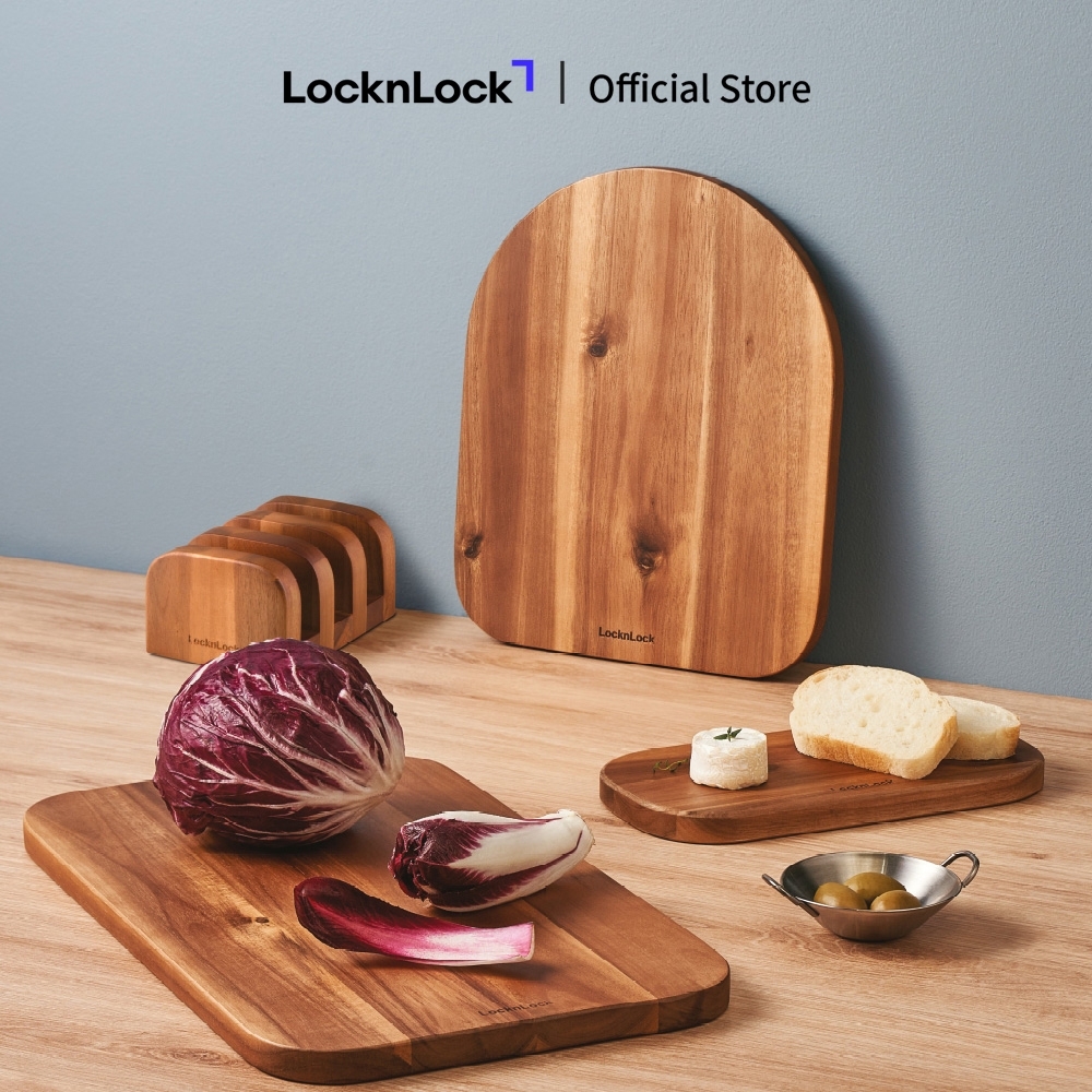 Bộ Thớt Gỗ 4 Món LocknLock Acacia CKD075S4, Hàng Chính Hãng, 3 Thớt Và 1 Giá Đỡ - JoyMall