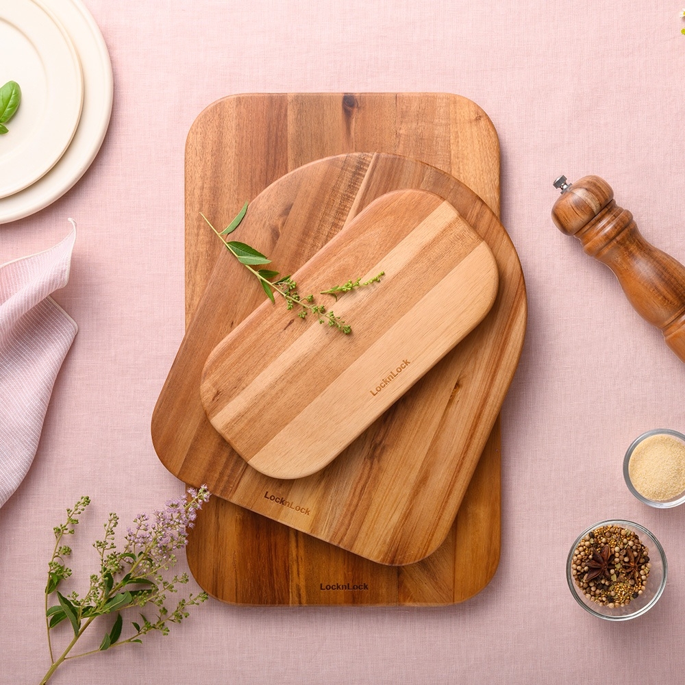 Bộ Thớt Gỗ 4 Món LocknLock Acacia CKD075S4, Hàng Chính Hãng, 3 Thớt Và 1 Giá Đỡ - JoyMall