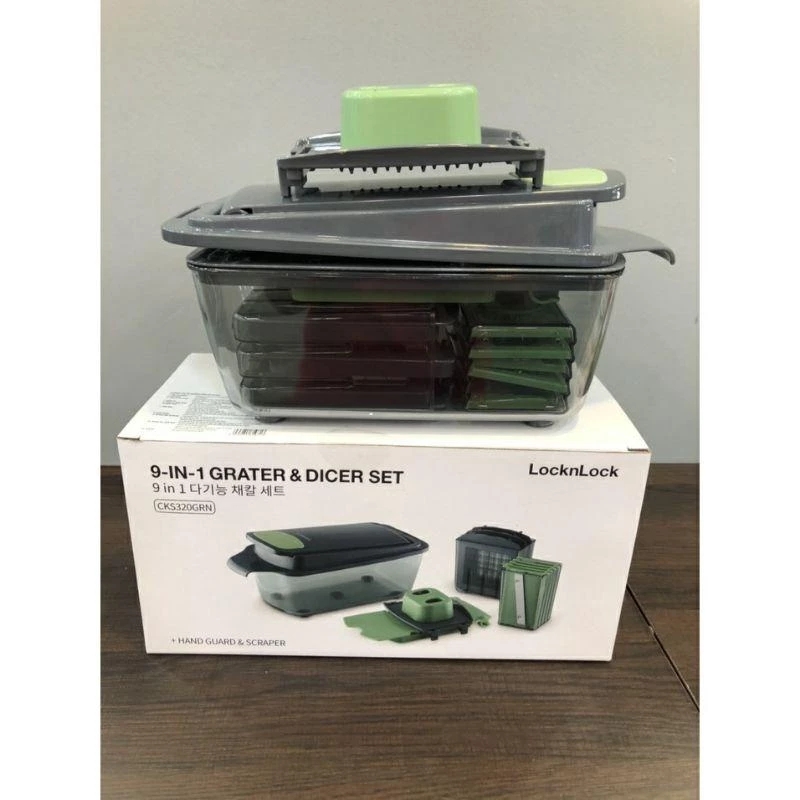 Bộ Rổ Quay Rau Và Dụng Cụ Băm Rau Củ Quả Đa Năng LocknLock CKS319GRN CKS320GRN, Hàng chính hãng, lưỡi dao Inox - JoyMall
