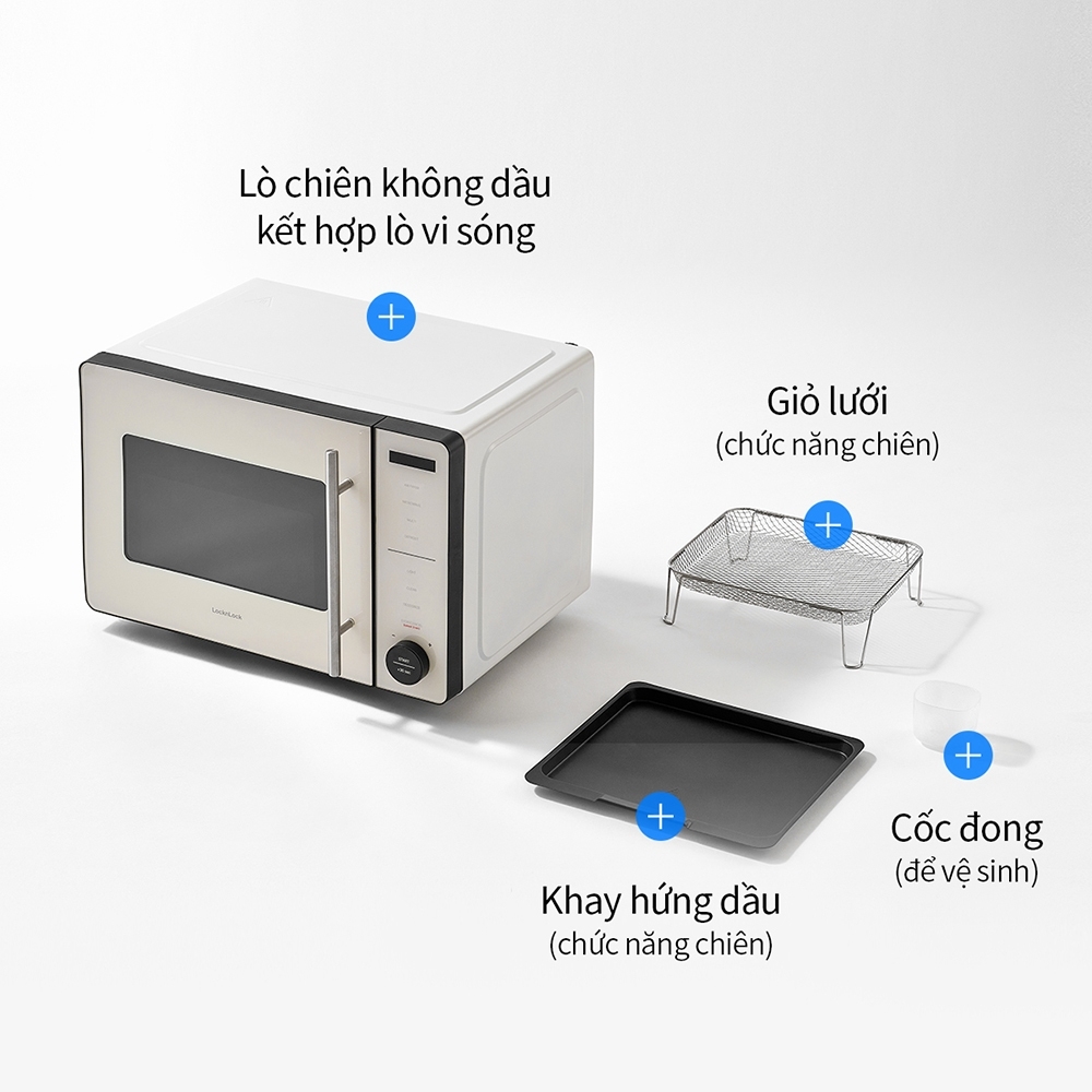 Lò chiên không dầu kết hợp lò vi sóng Locknlock Rangefryer EJF294IVY, Hàng chính hãng, 2 trong 1, đáy phẳng - JoyMall