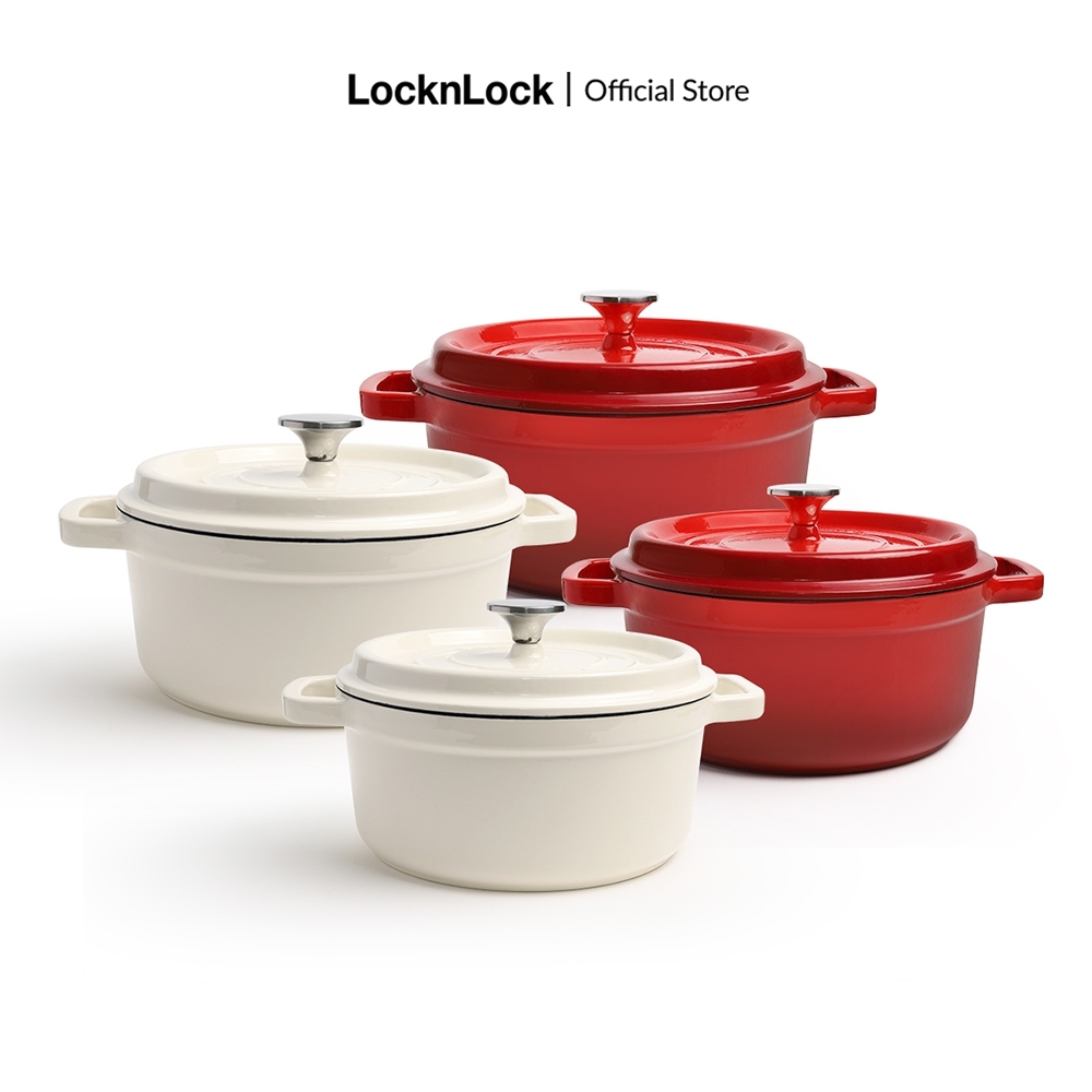Nồi gang nguyên khối LocknLock Iron Casserole CIC2205RED, Hàng chính hãng, tráng men, dùng được bếp từ - JoyMall