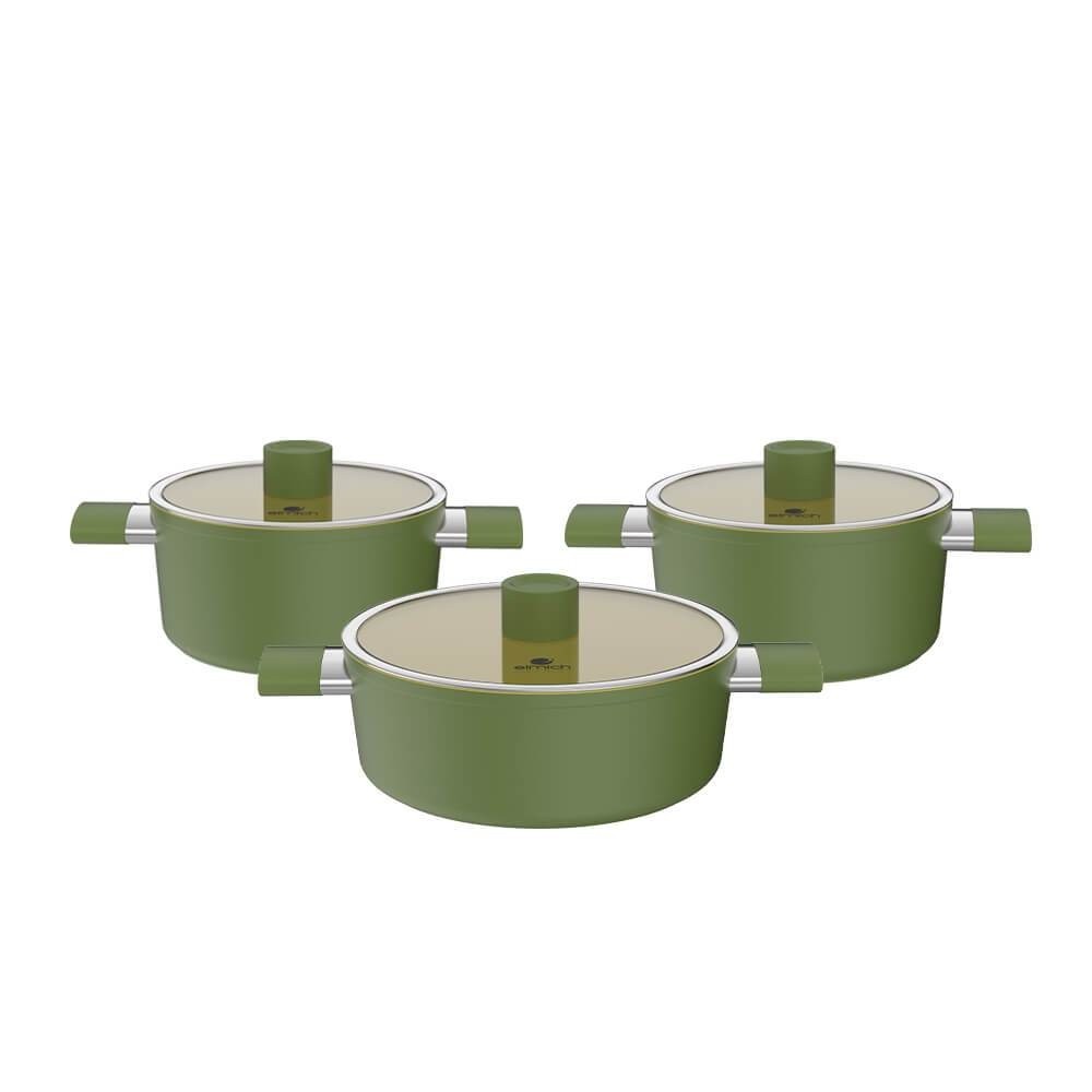 Bộ nồi phủ sứ an toàn Elmich Olive EL-5220OV03 size 18,20,24cm, Hàng chính hãng - JoyMall