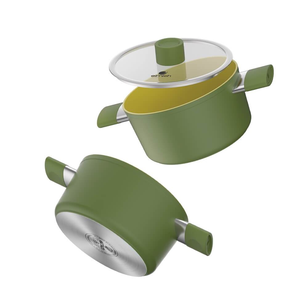 Bộ nồi chảo phủ sứ an toàn Elmich Olive EL-5220OV04 quánh 16,nồi 20,24,chảo 26cm, Hàng chính hãng - JoyMall