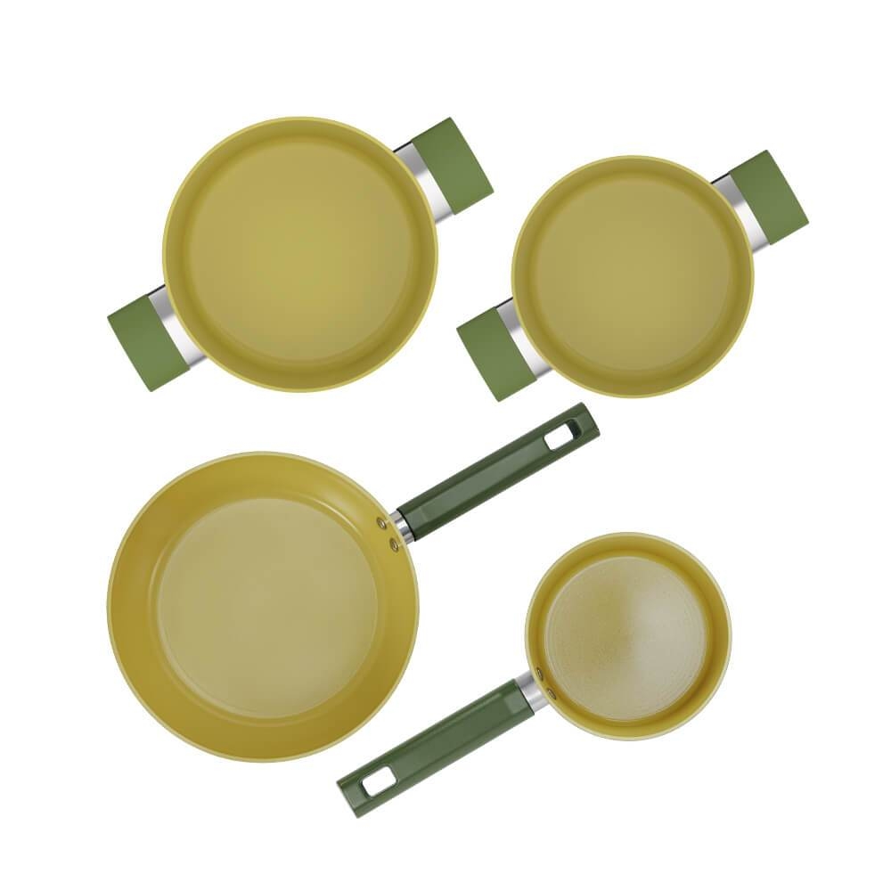 Bộ nồi chảo phủ sứ an toàn Elmich Olive EL-5220OV04 quánh 16,nồi 20,24,chảo 26cm, Hàng chính hãng - JoyMall