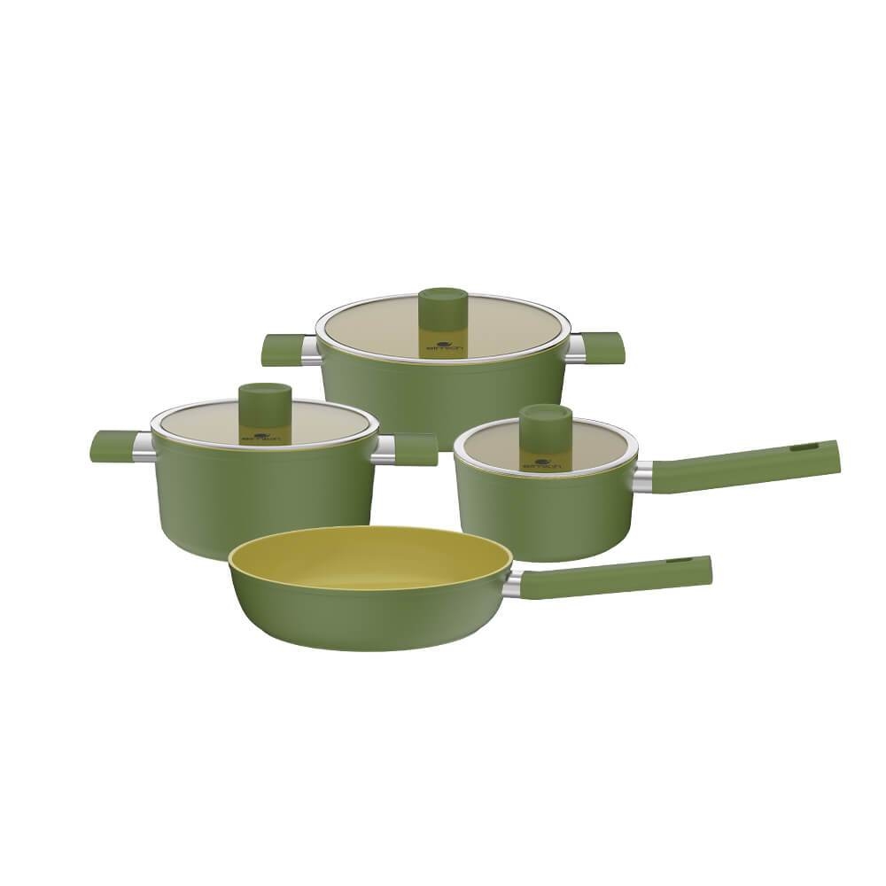 Bộ nồi chảo phủ sứ an toàn Elmich Olive EL-5220OV04 quánh 16,nồi 20,24,chảo 26cm, Hàng chính hãng - JoyMall