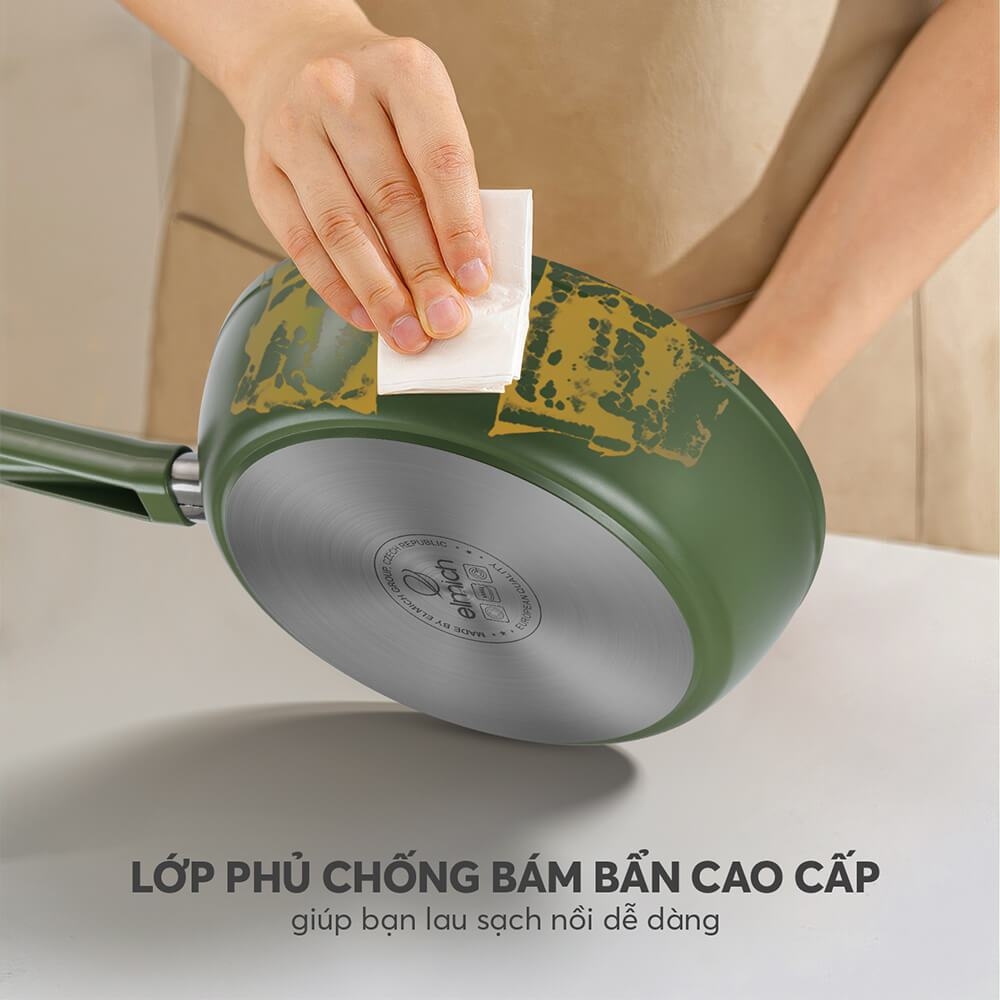 Chảo phủ sứ an toàn Elmich Olive EL-5965OV nhiều size, Hàng chính hãng, dùng được bếp từ - JoyMall