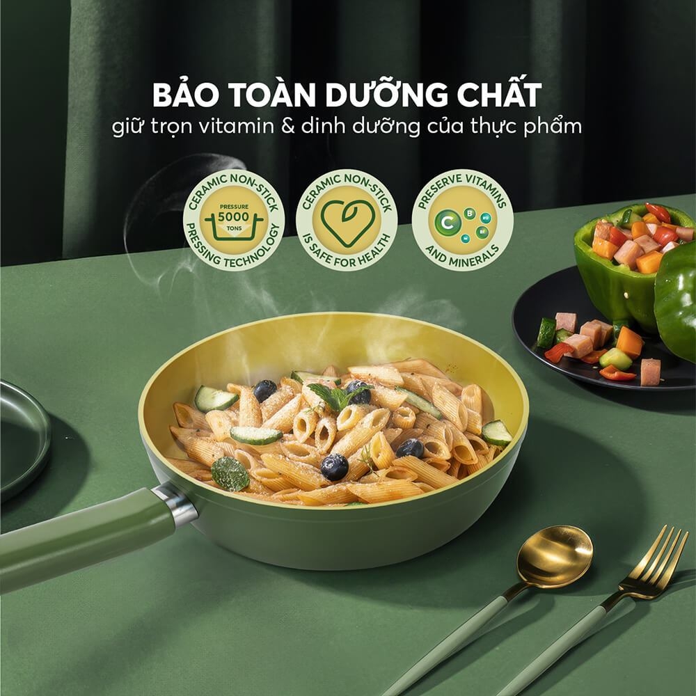 Chảo phủ sứ an toàn Elmich Olive EL-5965OV nhiều size, Hàng chính hãng, dùng được bếp từ - JoyMall