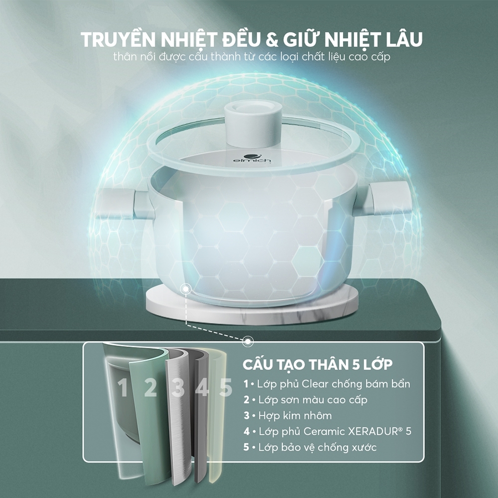 Nồi quánh phủ sứ an toàn Elmich Verona EL-5525SK, Hàng chính hãng, dùng được bếp từ- JoyMall