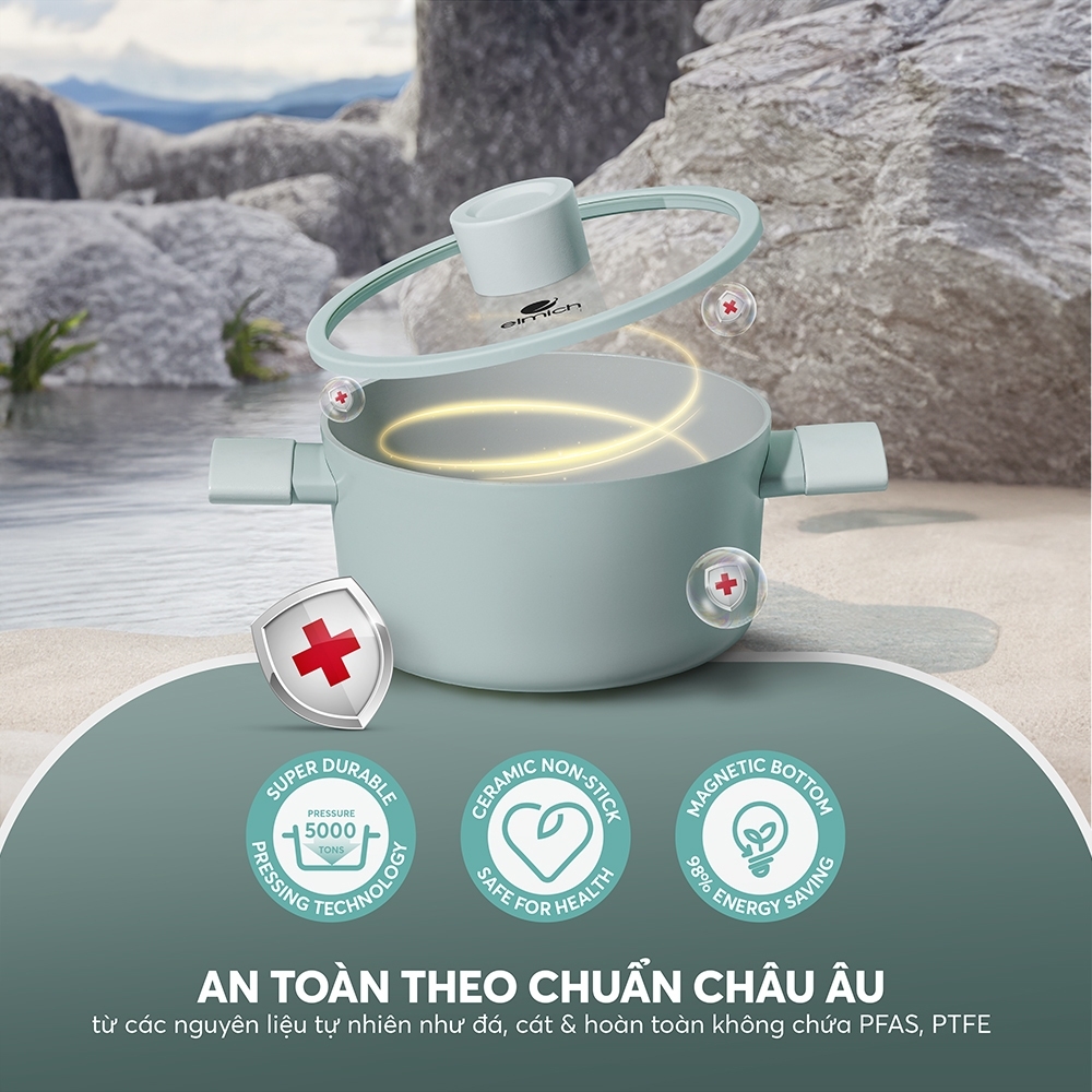 Nồi quánh phủ sứ an toàn Elmich Verona EL-5525SK, Hàng chính hãng, dùng được bếp từ- JoyMall
