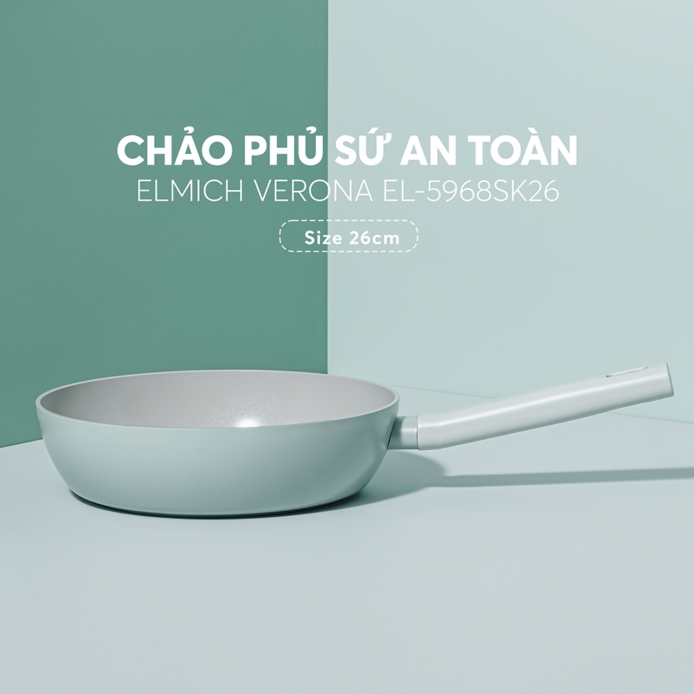Chảo phủ sứ an toàn Elmich Verona EL-5968SK nhiều size, Hàng chính hãng, dùng được mọi bếp - JoyMall