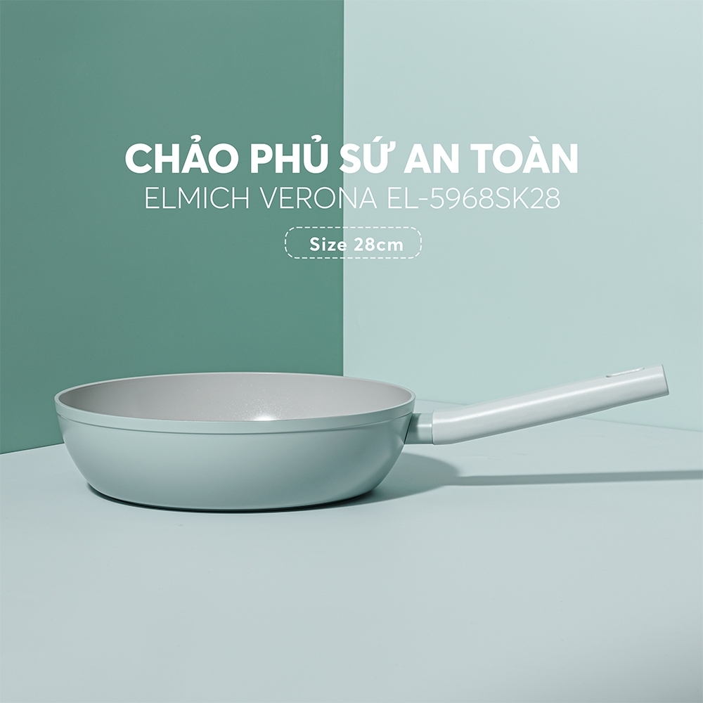 Chảo phủ sứ an toàn Elmich Verona EL-5968SK nhiều size, Hàng chính hãng, dùng được mọi bếp - JoyMall