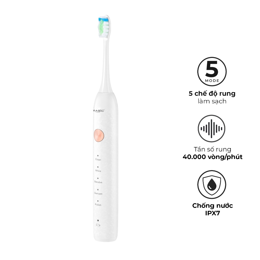 Bàn chải điện Magic B-26, Hàng chính hãng, 5 chế độ làm sạch, gọn nhẹ, dễ mang theo - JoyMall