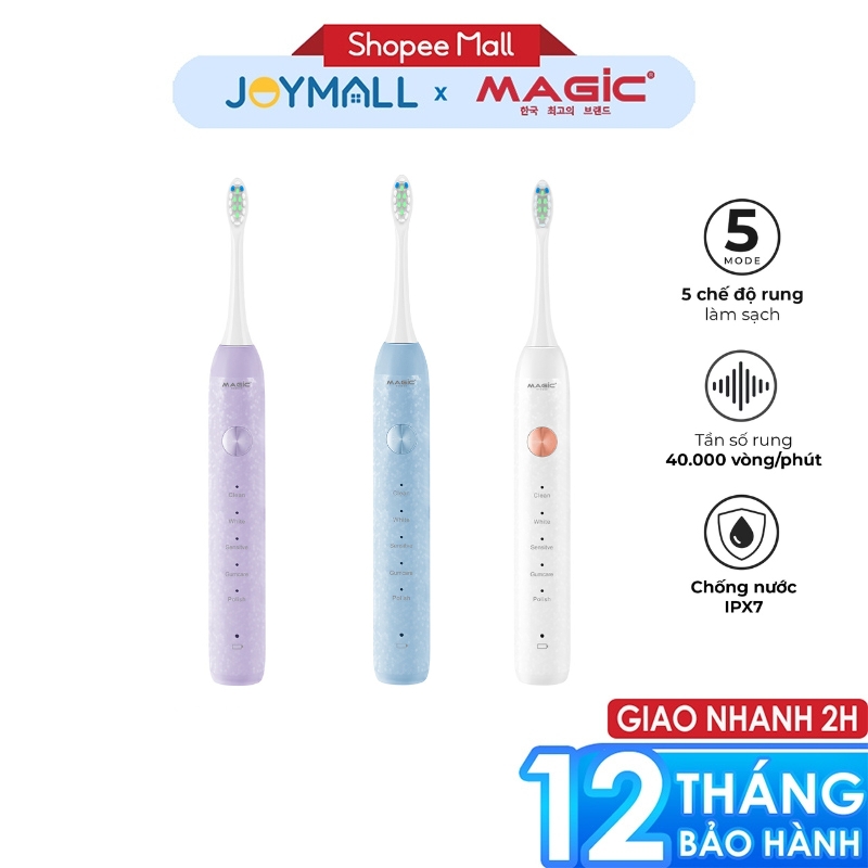Bàn chải điện Magic B-26, Hàng chính hãng, 5 chế độ làm sạch, gọn nhẹ, dễ mang theo - JoyMall