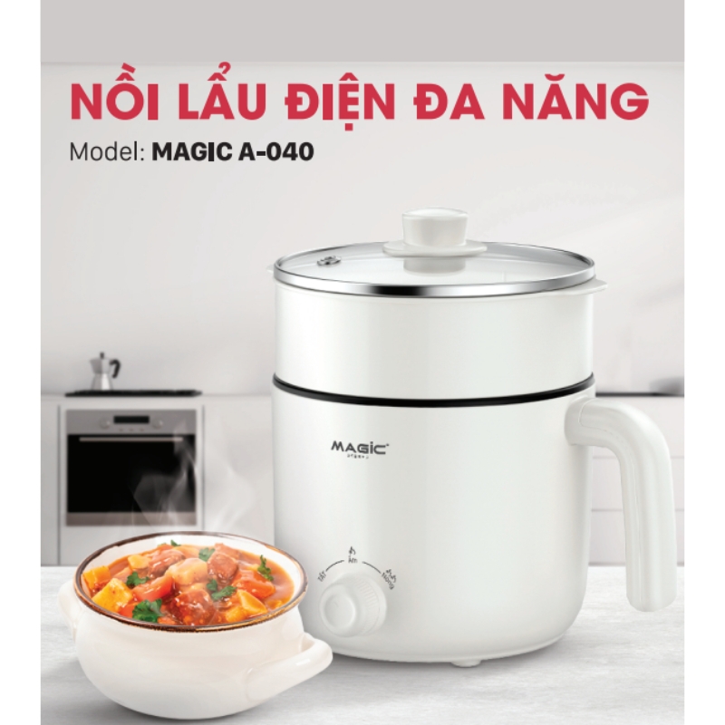 Nồi lẩu điện đa năng Magic Eco 1.3L, Hàng chính hãng, nút vặn điều khiển, tay cầm tiện lợi - JoyMall