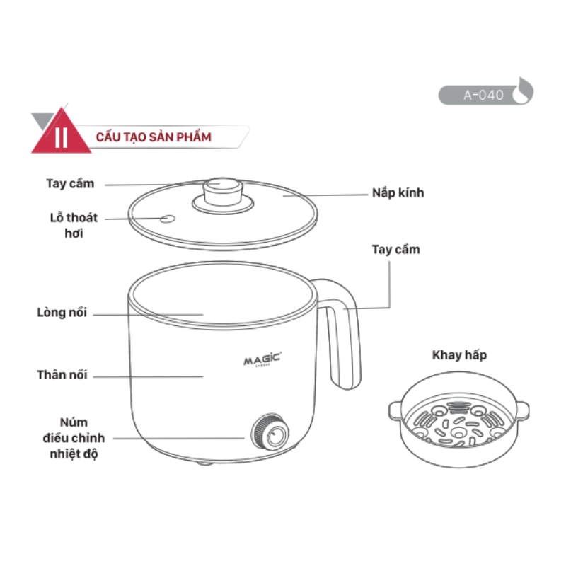 Nồi lẩu điện đa năng Magic Eco 1.3L, Hàng chính hãng, nút vặn điều khiển, tay cầm tiện lợi - JoyMall