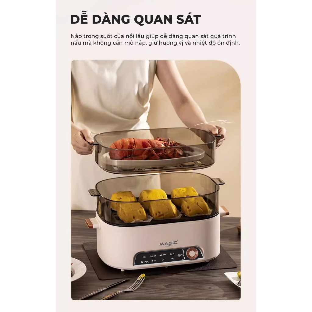 Nồi lẩu hấp hơi thủy nhiệt Magic A-090 5L, Hàng chính hãng, mâm nhiệt lớn, phủ chống dính - JoyMall