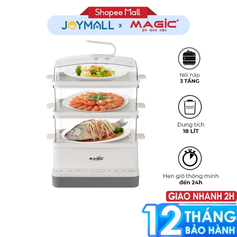 Máy hấp thực phẩm 3 tầng MAGIC Eco AC-280 18L, Hàng chính hãng, điều khiển cảm ứng, chế độ hẹn giờ - JoyMall