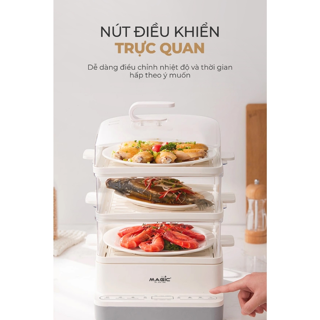 Máy hấp thực phẩm 3 tầng MAGIC Eco AC-280 18L, Hàng chính hãng, điều khiển cảm ứng, chế độ hẹn giờ - JoyMall