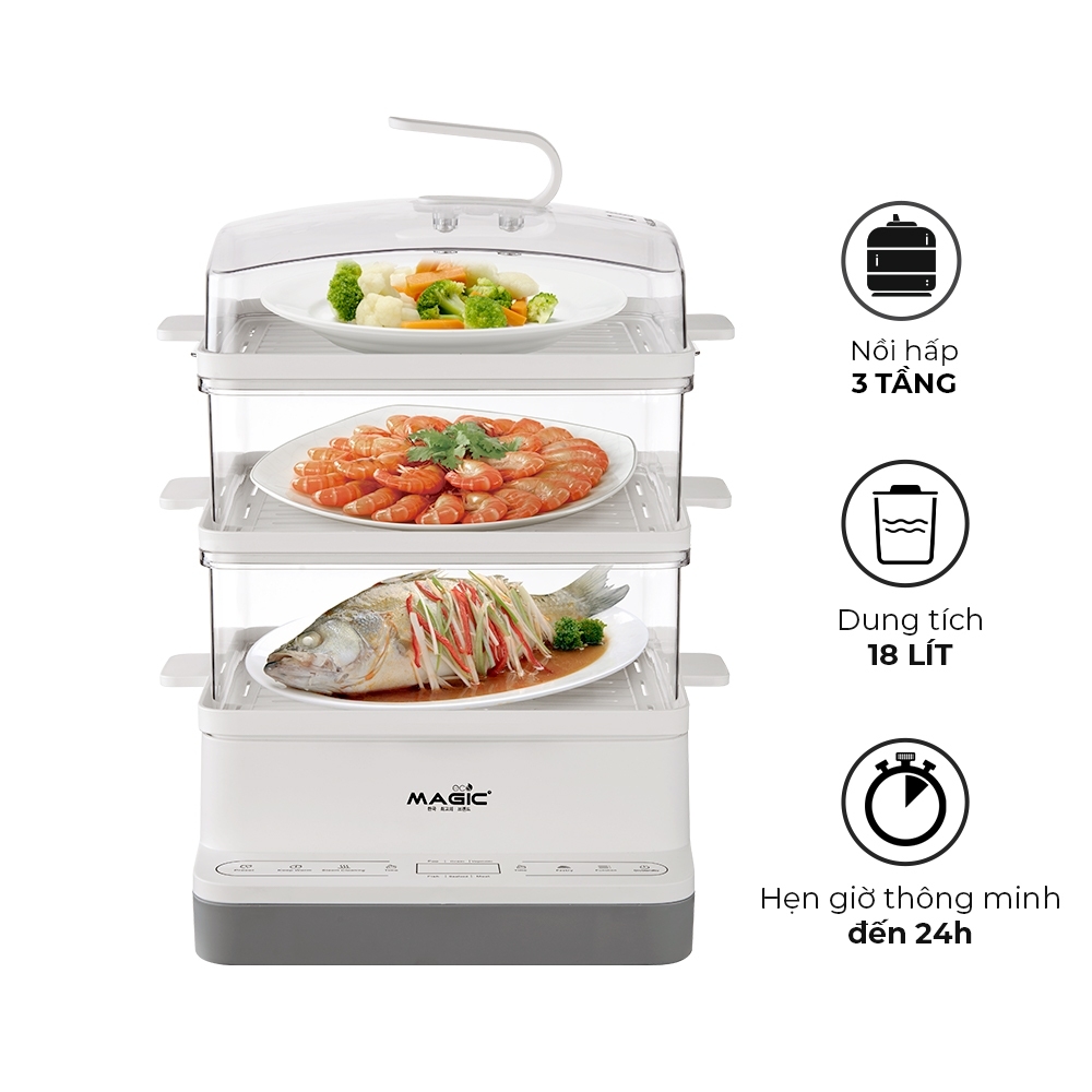 Máy hấp thực phẩm 3 tầng MAGIC Eco AC-280 18L, Hàng chính hãng, điều khiển cảm ứng, chế độ hẹn giờ - JoyMall