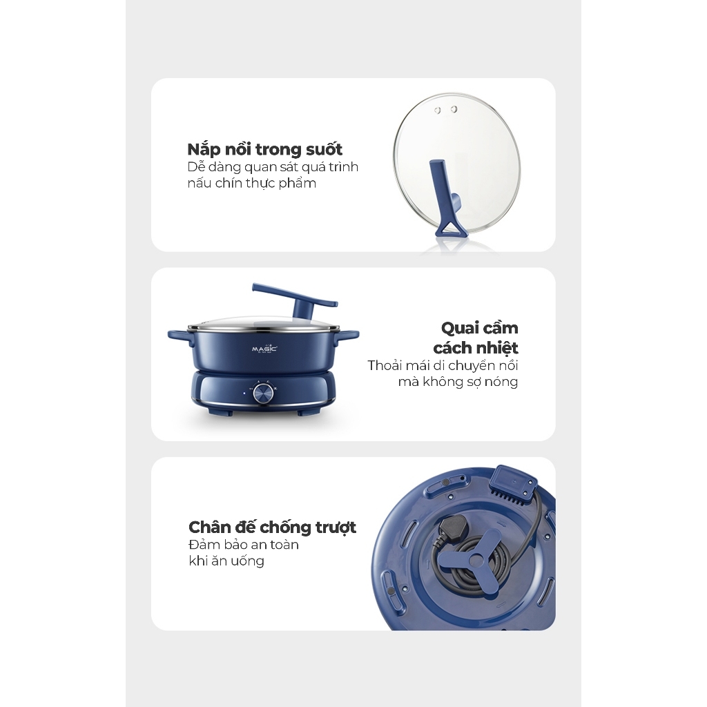 Nồi lẩu hấp hơi thủy nhiệt 2 tầng MAGIC Eco AC-282 6L, Hàng chính hãng, mâm nhiệt rộng - JoyMall