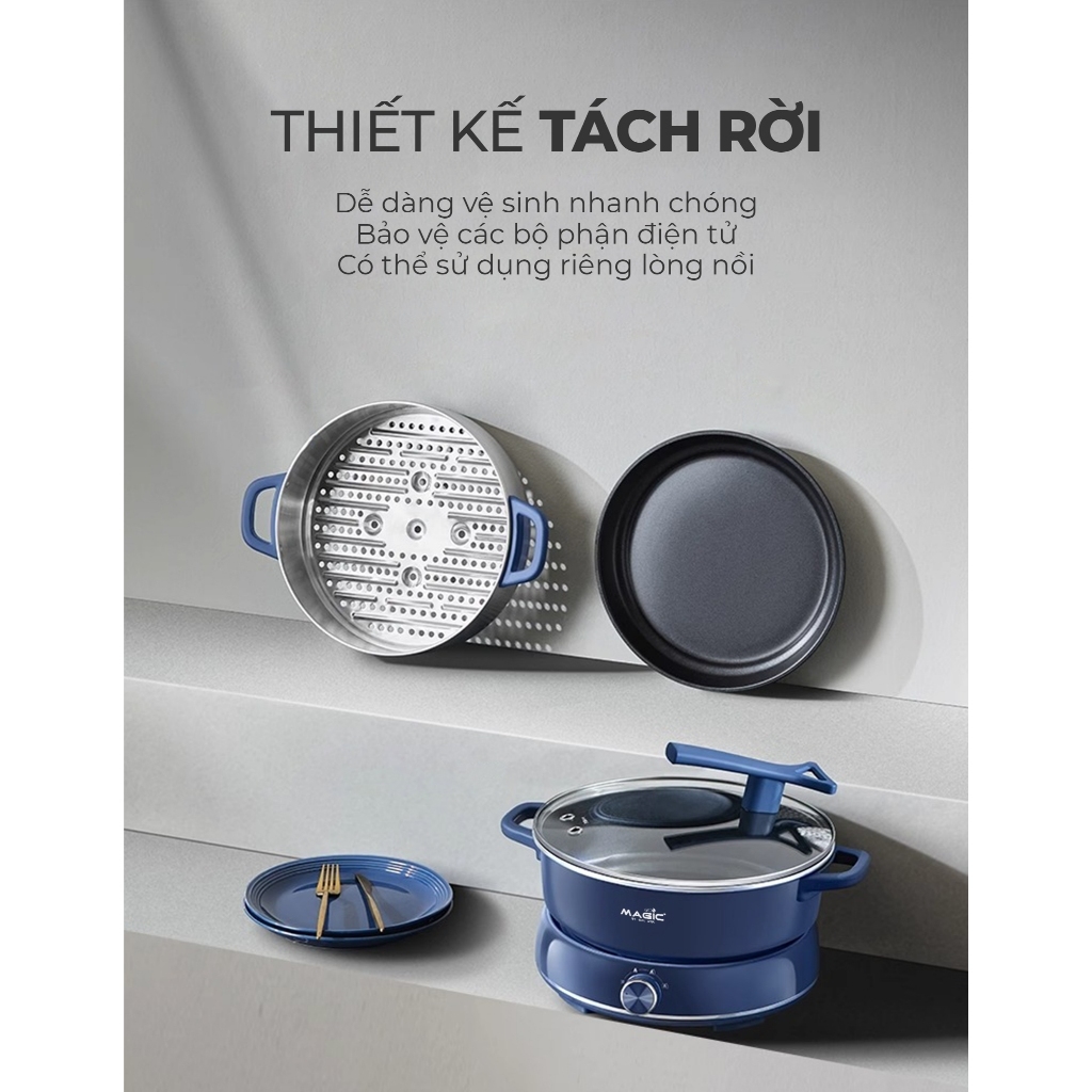 Nồi lẩu hấp hơi thủy nhiệt 2 tầng MAGIC Eco AC-282 6L, Hàng chính hãng, mâm nhiệt rộng - JoyMall