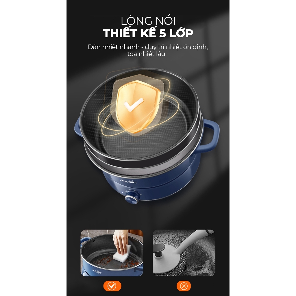 Nồi lẩu hấp hơi thủy nhiệt 2 tầng MAGIC Eco AC-282 6L, Hàng chính hãng, mâm nhiệt rộng - JoyMall