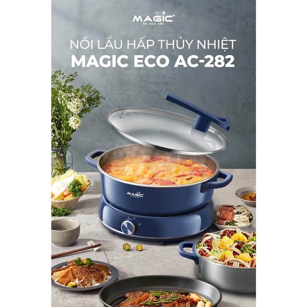 Nồi lẩu hấp hơi thủy nhiệt 2 tầng MAGIC Eco AC-282 6L, Hàng chính hãng, mâm nhiệt rộng - JoyMall