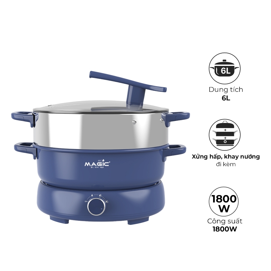 Nồi lẩu hấp hơi thủy nhiệt 2 tầng MAGIC Eco AC-282 6L, Hàng chính hãng, mâm nhiệt rộng - JoyMall
