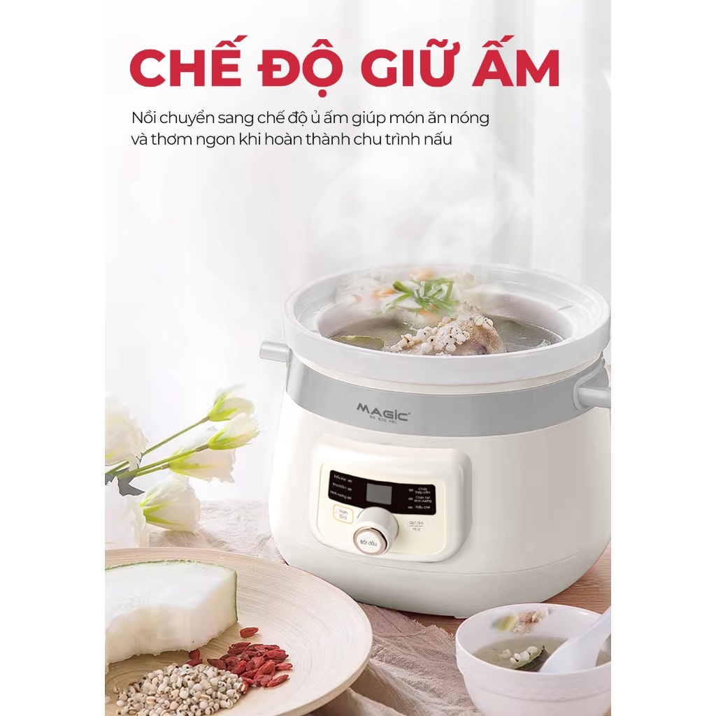 Nồi nấu chậm đa năng MAGIC A-050 A-051 2L, Hàng chính hãng, 6 chức năng nấu, chế độ giữ ấm - JoyMall